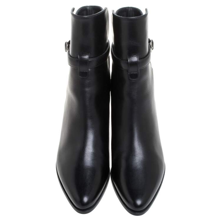 Pre Owned Celine Black Leather Block Heel Ankle Boots Size 37
