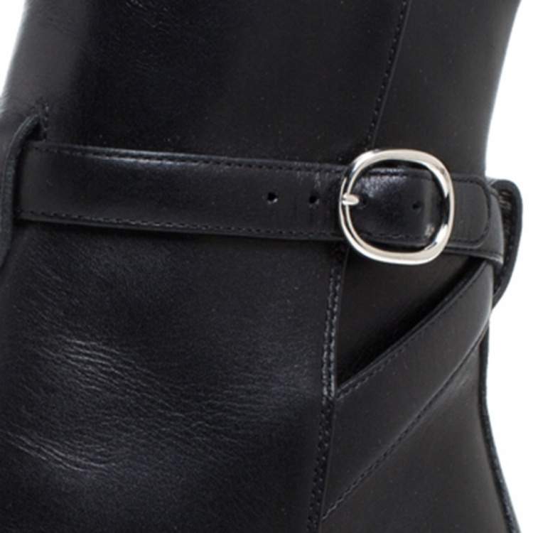 Pre Owned Celine Black Leather Block Heel Ankle Boots Size 37