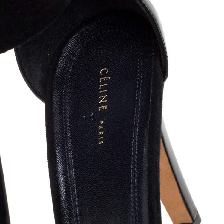 Pre Owned Celine Black Leather and Suede T Strap Platform Sandals Size 40