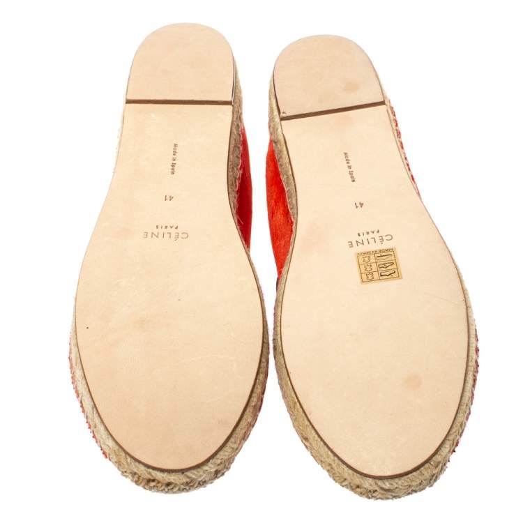 Pre Owned Celine Orange Calf hair Slip On Espadrille Loafer Flats Size 41