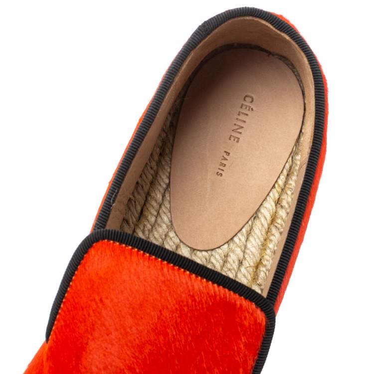 Pre Owned Celine Orange Calf hair Slip On Espadrille Loafer Flats Size 41