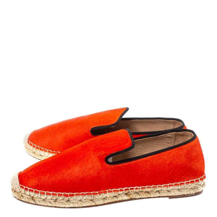 Pre Owned Celine Orange Calf hair Slip On Espadrille Loafer Flats Size 41