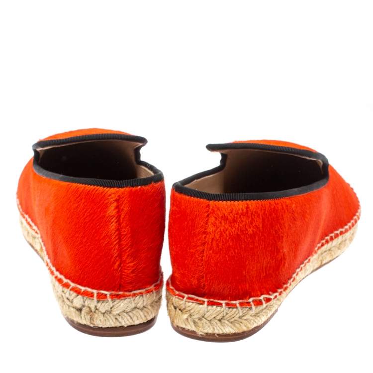 Pre Owned Celine Orange Calf hair Slip On Espadrille Loafer Flats Size 41