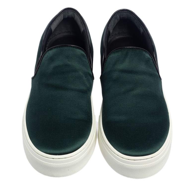 Pre Owned Celine Bottle Green Satin Slip On Sneakers Size 38