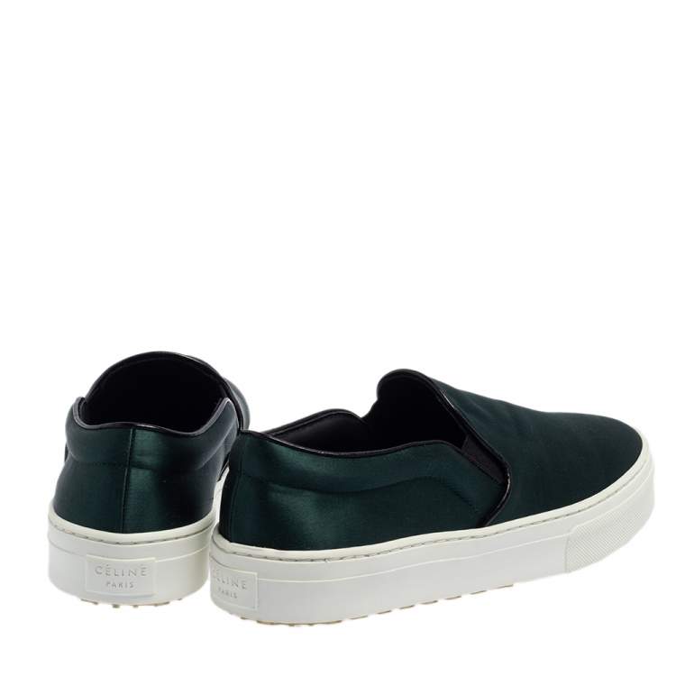 Pre Owned Celine Bottle Green Satin Slip On Sneakers Size 38