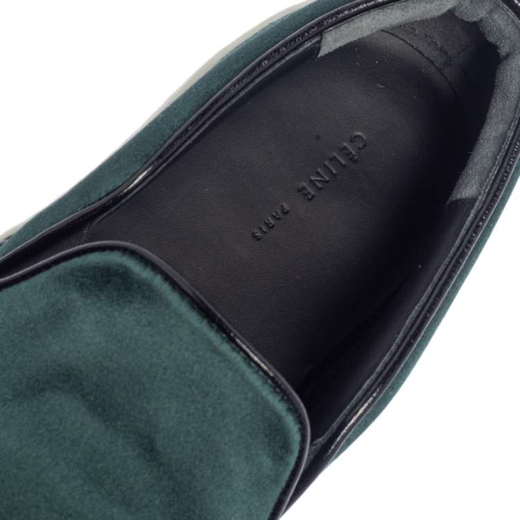 Pre Owned Celine Bottle Green Satin Slip On Sneakers Size 38