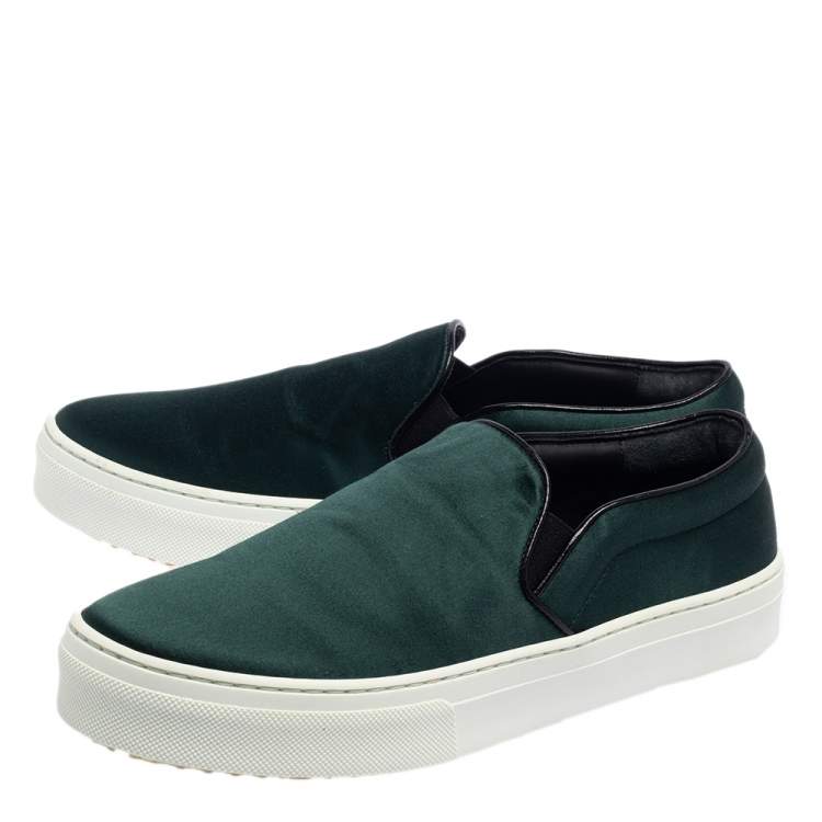 Pre Owned Celine Bottle Green Satin Slip On Sneakers Size 38
