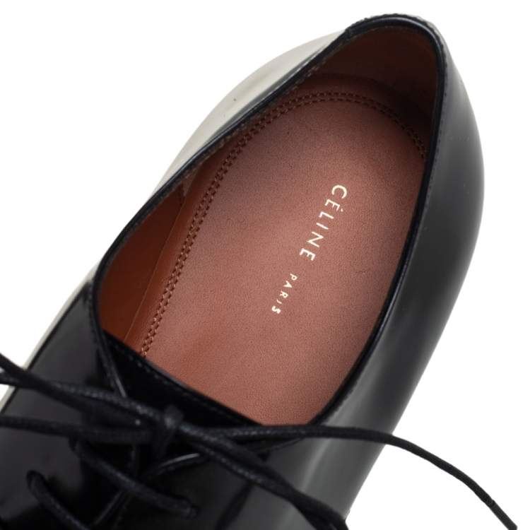 Pre Owned Celine Black Leather Lace Up  Derby Size 37