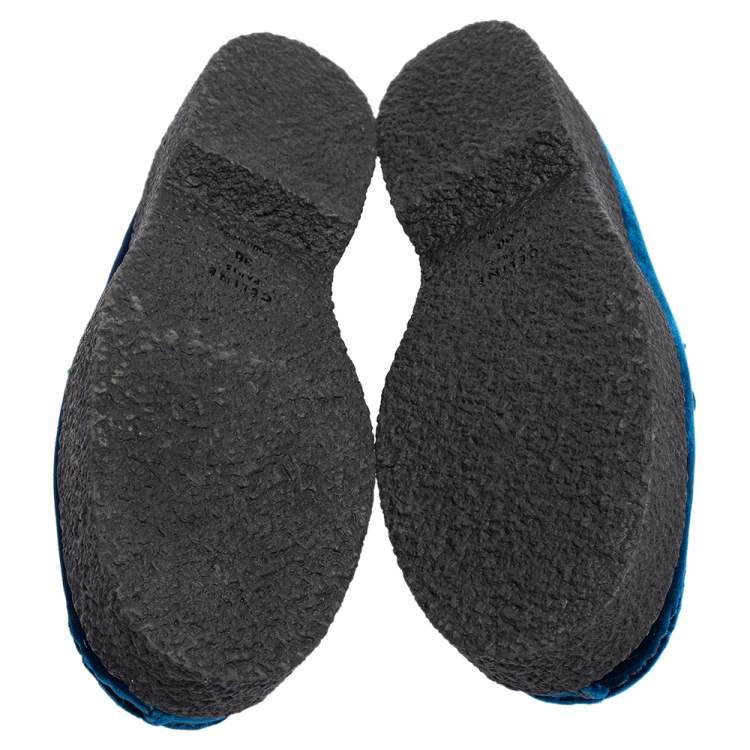 مملوكة مسبقًا Celine Blue Velvet Sleek Platform Loafers Size 38