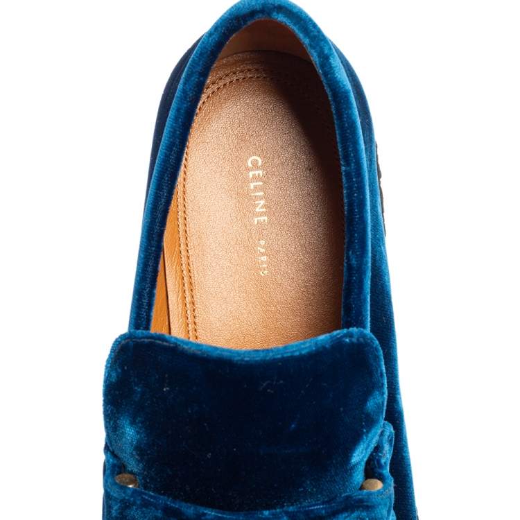 مملوكة مسبقًا Celine Blue Velvet Sleek Platform Loafers Size 38
