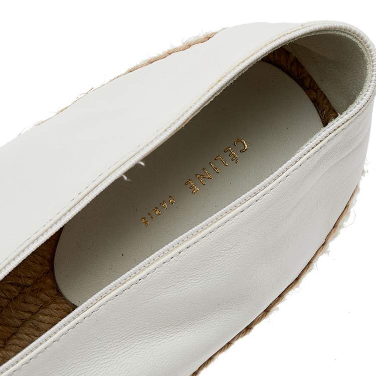 Pre Owned Celine White Leather Babouche Pointed Toe Espadrilles Size 38