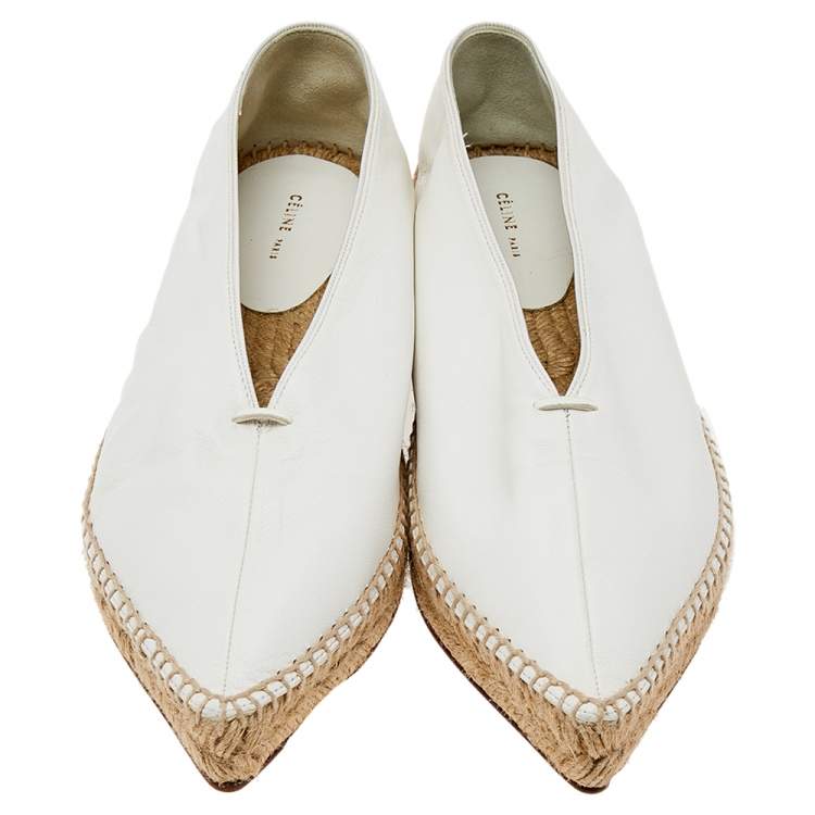Pre Owned Celine White Leather Babouche Pointed Toe Espadrilles Size 38