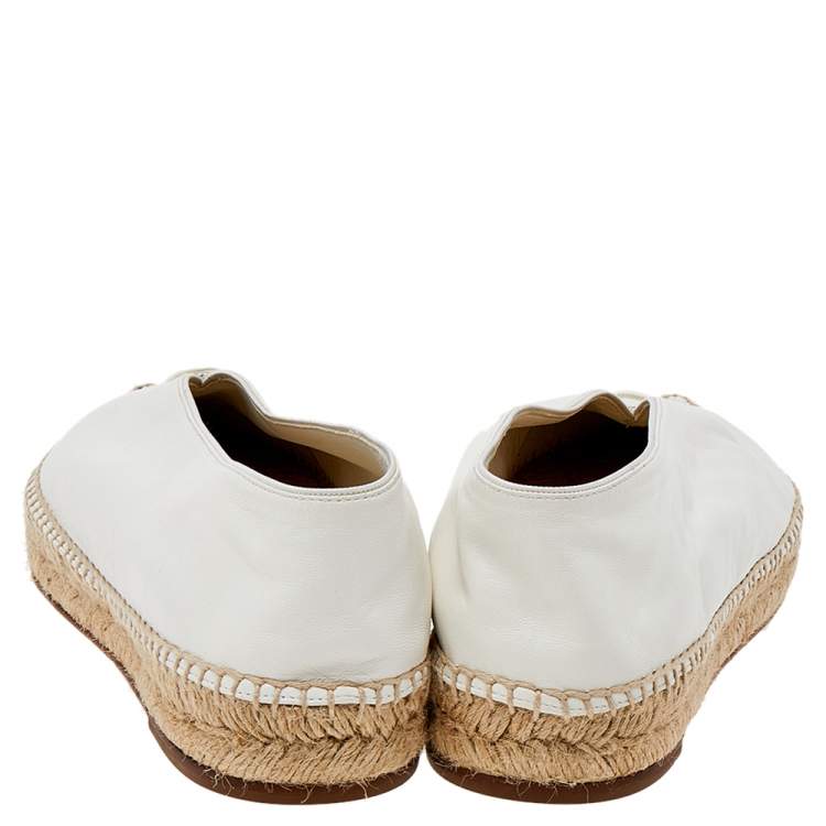 Pre Owned Celine White Leather Babouche Pointed Toe Espadrilles Size 38