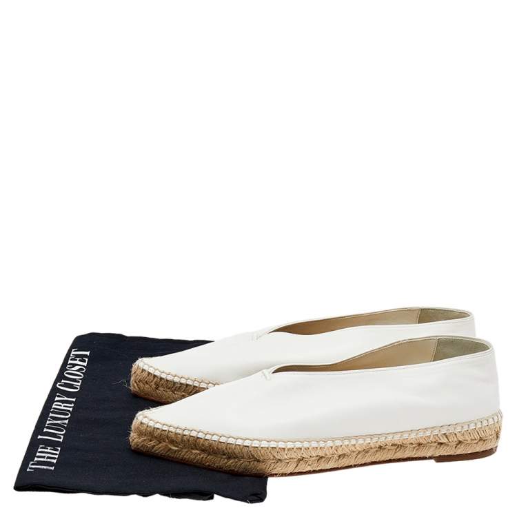 Pre Owned Celine White Leather Babouche Pointed Toe Espadrilles Size 38