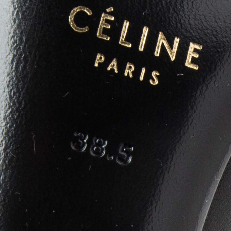 Pre Owned Celine Black Leather V Neck Pointed-Toe Pumps Size 38.5 