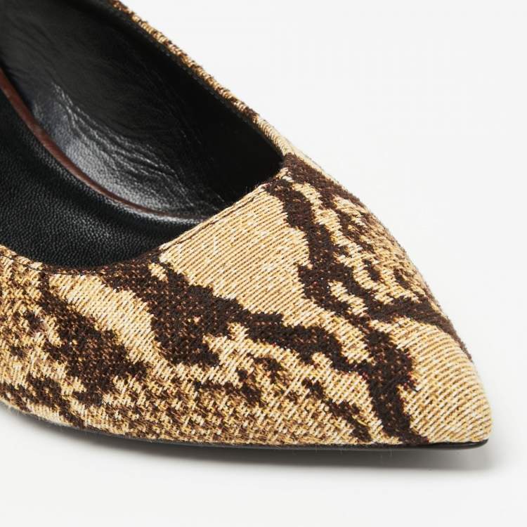 Pre Owned Celine Beige/Brown Knit Fabric Slingback Sandals Size 39