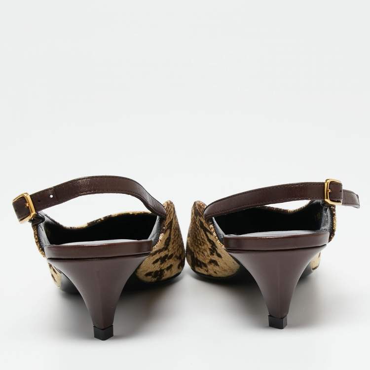 Pre Owned Celine Beige/Brown Knit Fabric Slingback Sandals Size 39