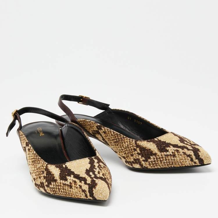 Pre Owned Celine Beige/Brown Knit Fabric Slingback Sandals Size 39