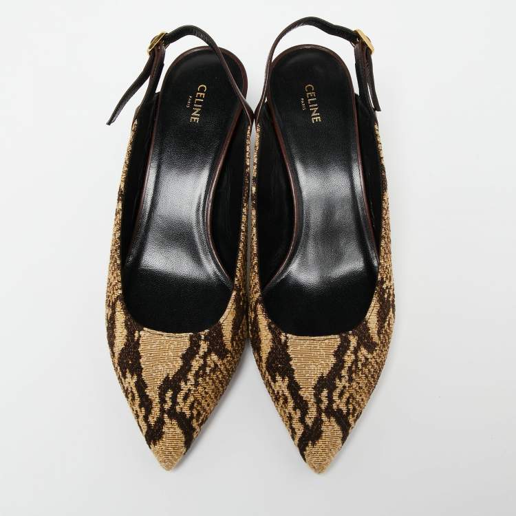 Pre Owned Celine Beige/Brown Knit Fabric Slingback Sandals Size 39