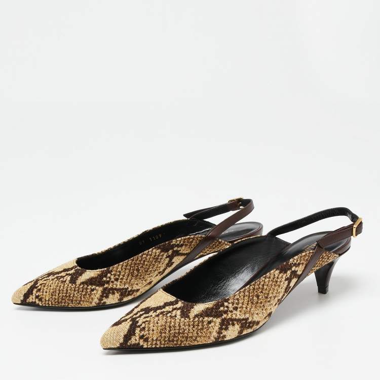 Pre Owned Celine Beige/Brown Knit Fabric Slingback Sandals Size 39