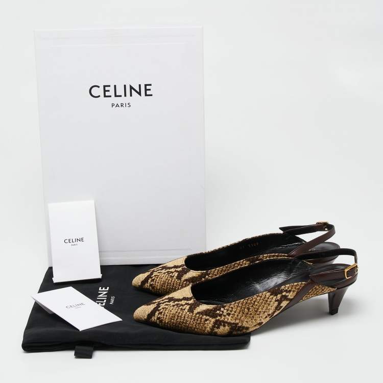 Pre Owned Celine Beige/Brown Knit Fabric Slingback Sandals Size 39