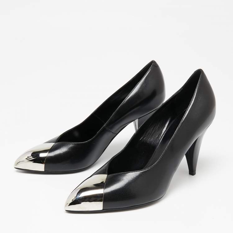 Pre Owned Celine Black Leather Pointed Toe Pumps Size 37