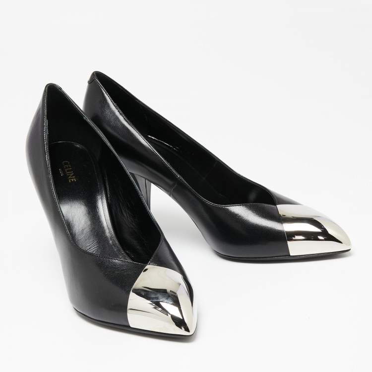 Pre Owned Celine Black Leather Pointed Toe Pumps Size 37