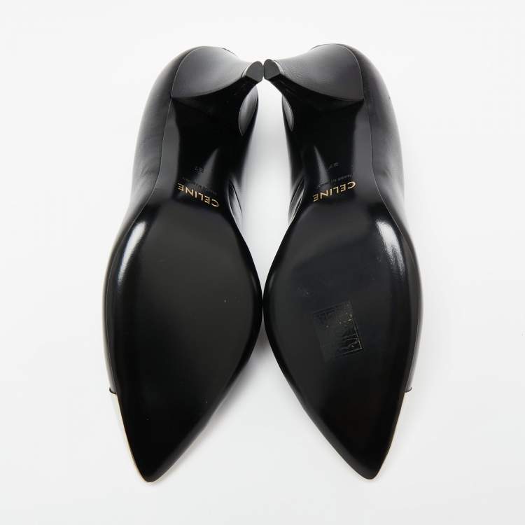 Pre Owned Celine Black Leather Pointed Toe Pumps Size 37