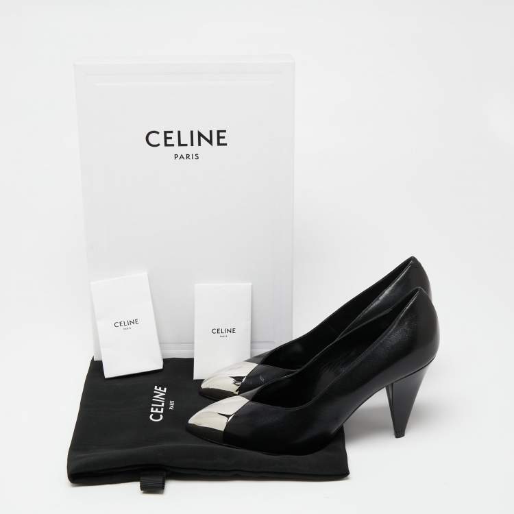 Pre Owned Celine Black Leather Pointed Toe Pumps Size 37