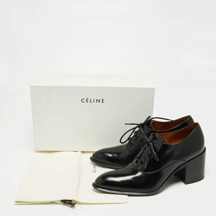 مملوكة مسبقًا Celine Black Glossy Leather Lace Up Heel Derby Size 41
