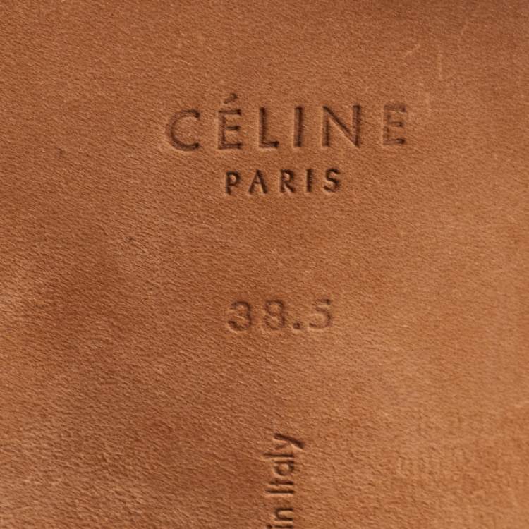 Pre Owned Celine Black Leather and Suede Block Heel Slide Sandals Size 38.5 