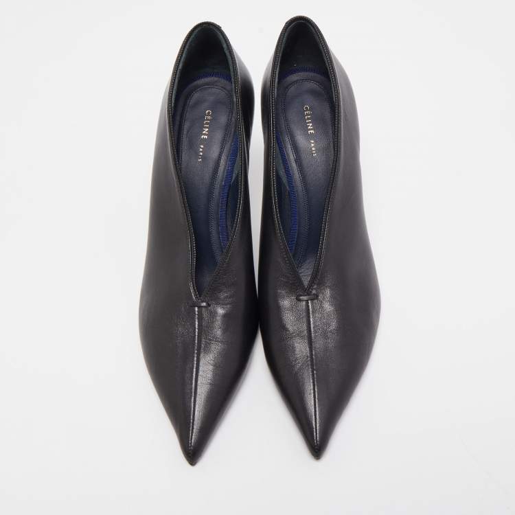 Pre Owned Celine Black Leather V Neck Pointed Toe Pumps Size 36