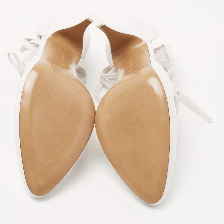 Pre Owned Celine White Leather Night Out T-Strap Ankle Wrap Sandals Size 36