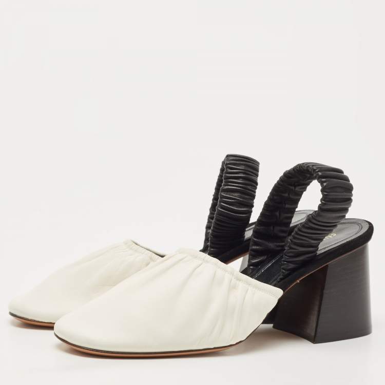 Pre Owned Céline White/Black Leather Slingback Pumps Size 38