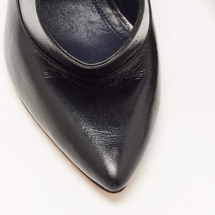 Pre Owned Celine Black Leather V Pointed Toe Pumps Size 38
