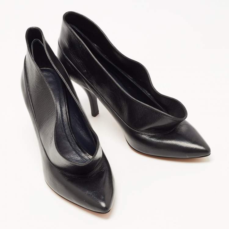Pre Owned Celine Black Leather V Pointed Toe Pumps Size 38