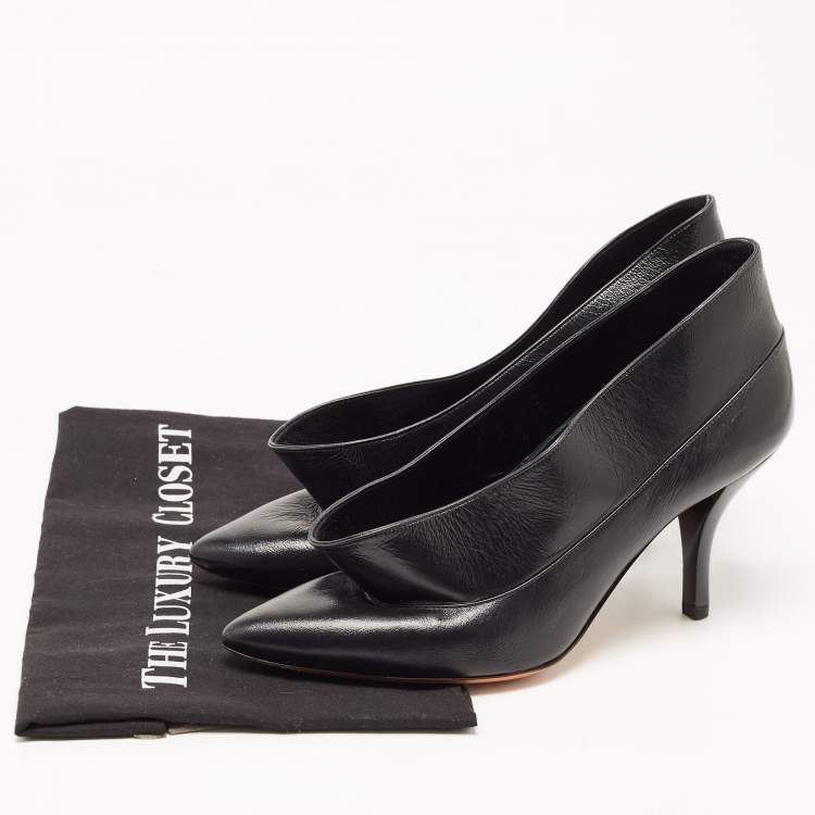 Pre Owned Celine Black Leather V Pointed Toe Pumps Size 38