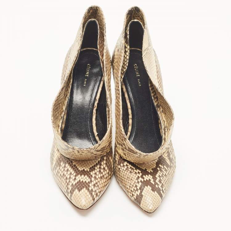 Pre Owned Celine Beige/Brown Python Leather Phoebe Philo Pumps Size 38