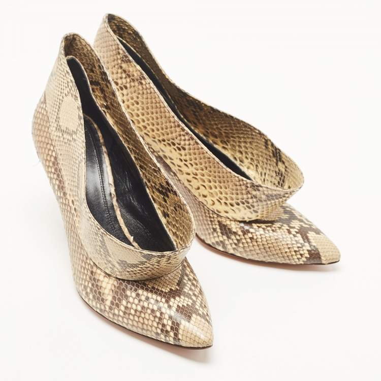 Pre Owned Celine Beige/Brown Python Leather Phoebe Philo Pumps Size 38