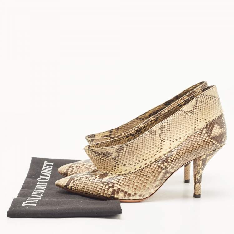 Pre Owned Celine Beige/Brown Python Leather Phoebe Philo Pumps Size 38