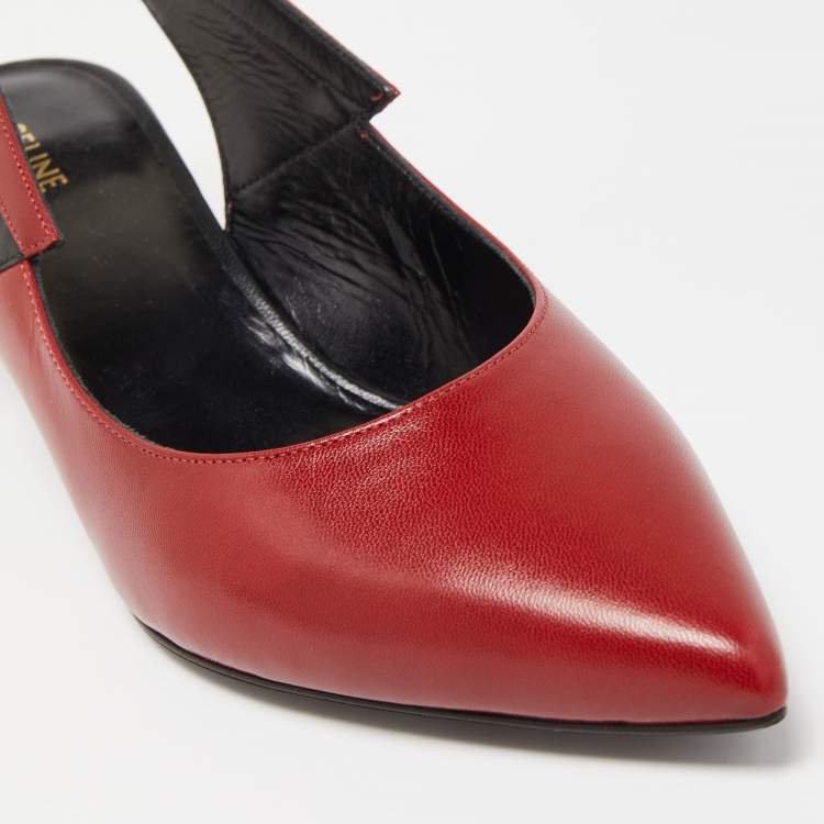 Pre Owned Celine Red Leather V Neck Slingback Sandals Size 36