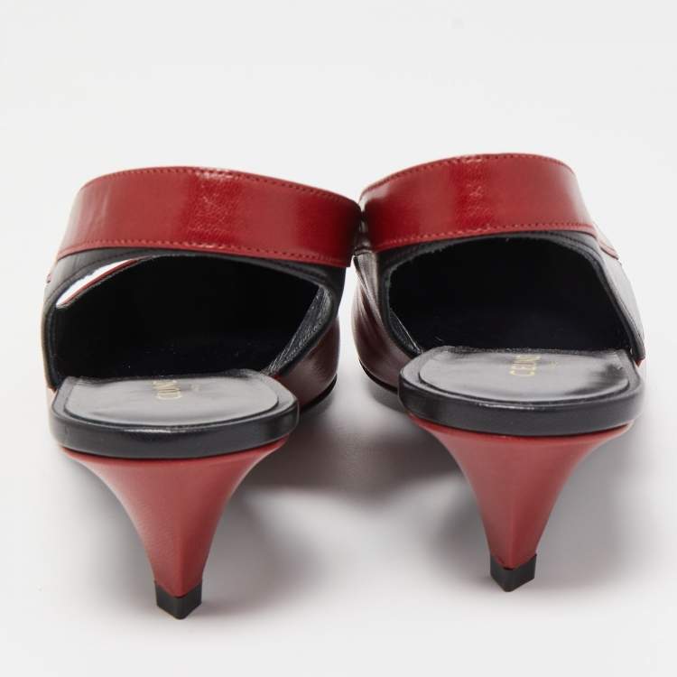Pre Owned Celine Red Leather V Neck Slingback Sandals Size 36
