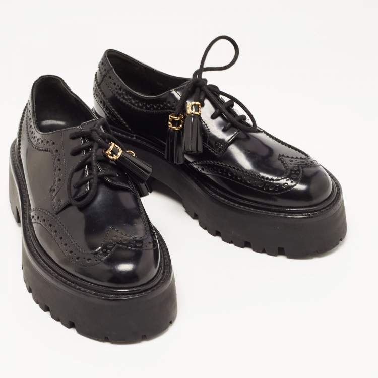 Pre Owned Celine Black Brogue Leather Platform Derby Size 36
