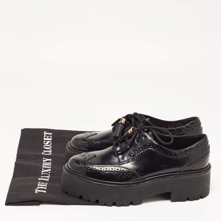 Pre Owned Celine Black Brogue Leather Platform Derby Size 36