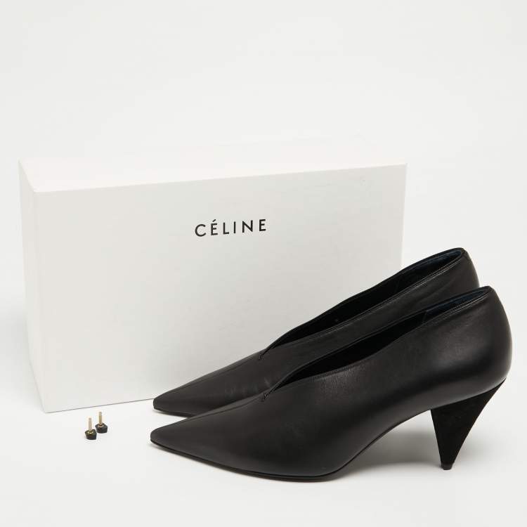 Pre Owned Celine Black Leather V Neck Pointed Toe Pumps Size 41
