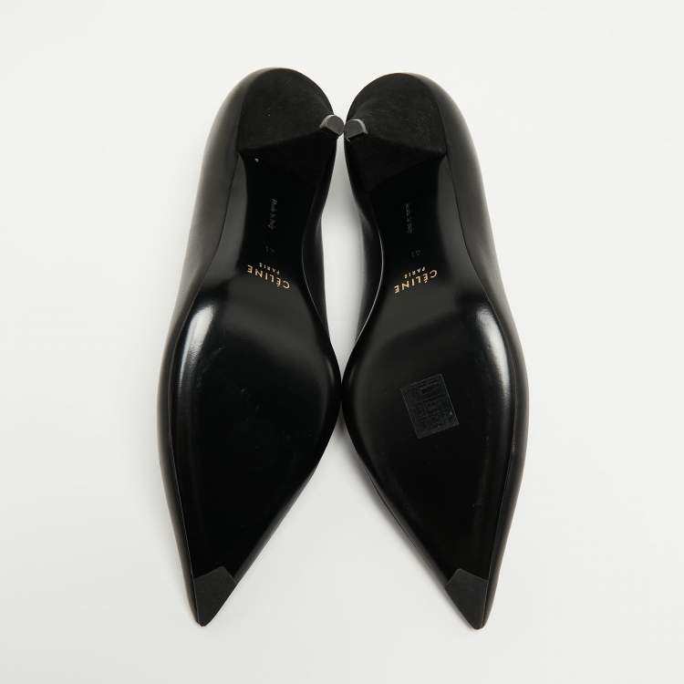 Pre Owned Celine Black Leather V Neck Pointed Toe Pumps Size 41