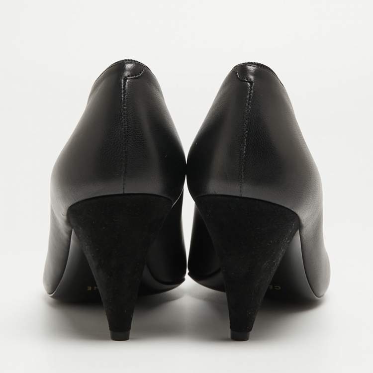 Pre Owned Celine Black Leather V Neck Pointed Toe Pumps Size 41