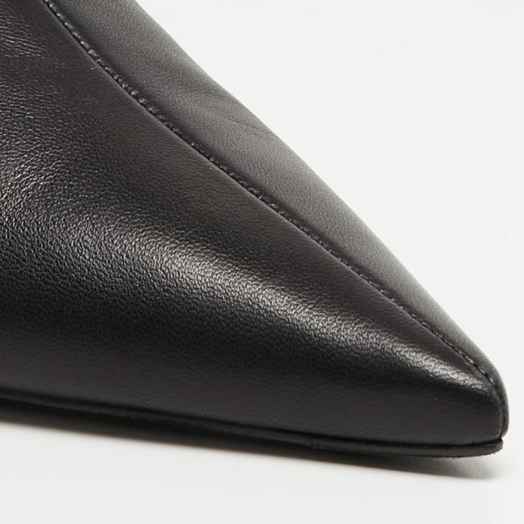 Pre Owned Celine Black Leather V Neck Pointed Toe Pumps Size 41