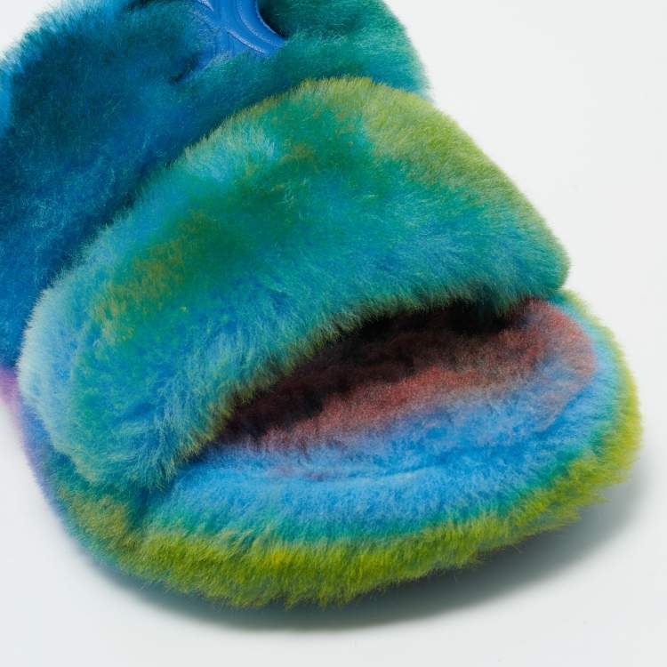 Pre Owned Celine Multicolor  Fur Flat Slides Size 36  