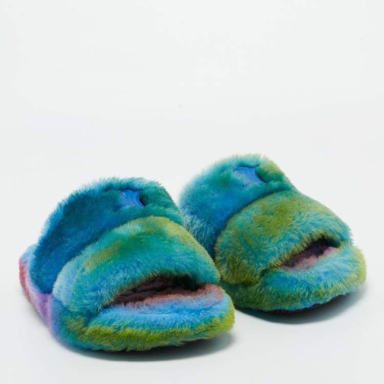 Pre Owned Celine Multicolor  Fur Flat Slides Size 36  